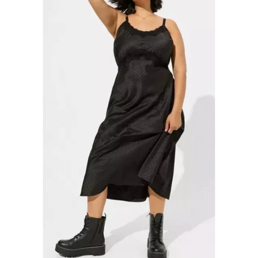 Torrid Woven Jacquard Lace Trim Cami Dress – Deep Black | Size 1X | NWT